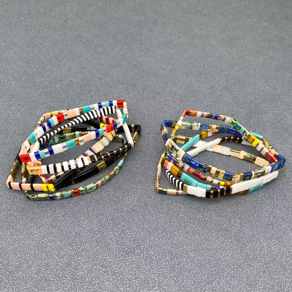 Boho Glass & Hematite Beaded TILA Beads Stretch Bracelet -BJ