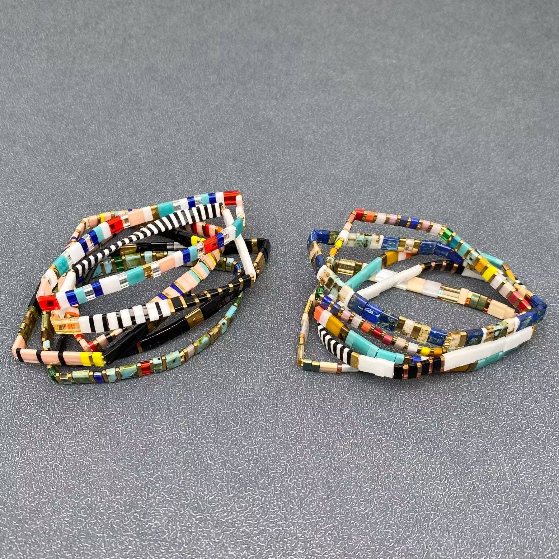 Boho Glass & Hematite Beaded TILA Beads Stretch Bracelet -BJ