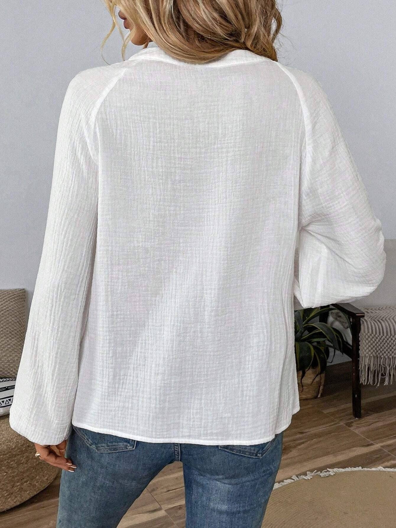 Boho Embroidery Cotton Blouse Women V Neck Bohemian Top