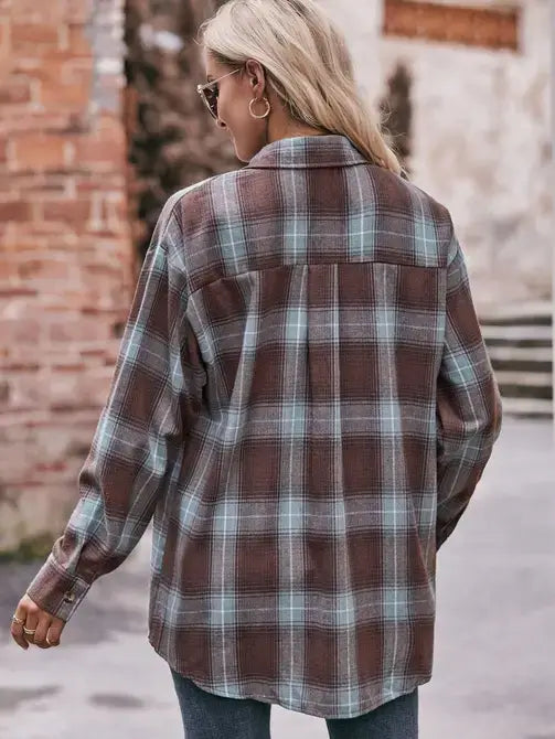 Coffee Casual Fashion Oversized Loose Plaid Shirt