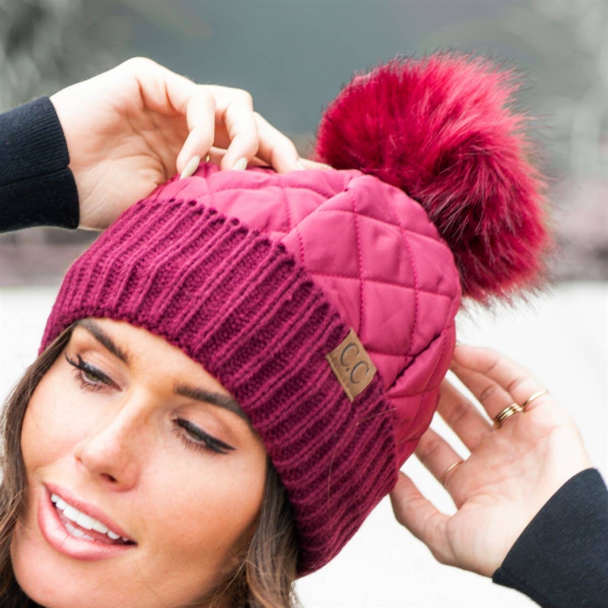 CC Quilted Pom Beanie ( HAT-1739 )