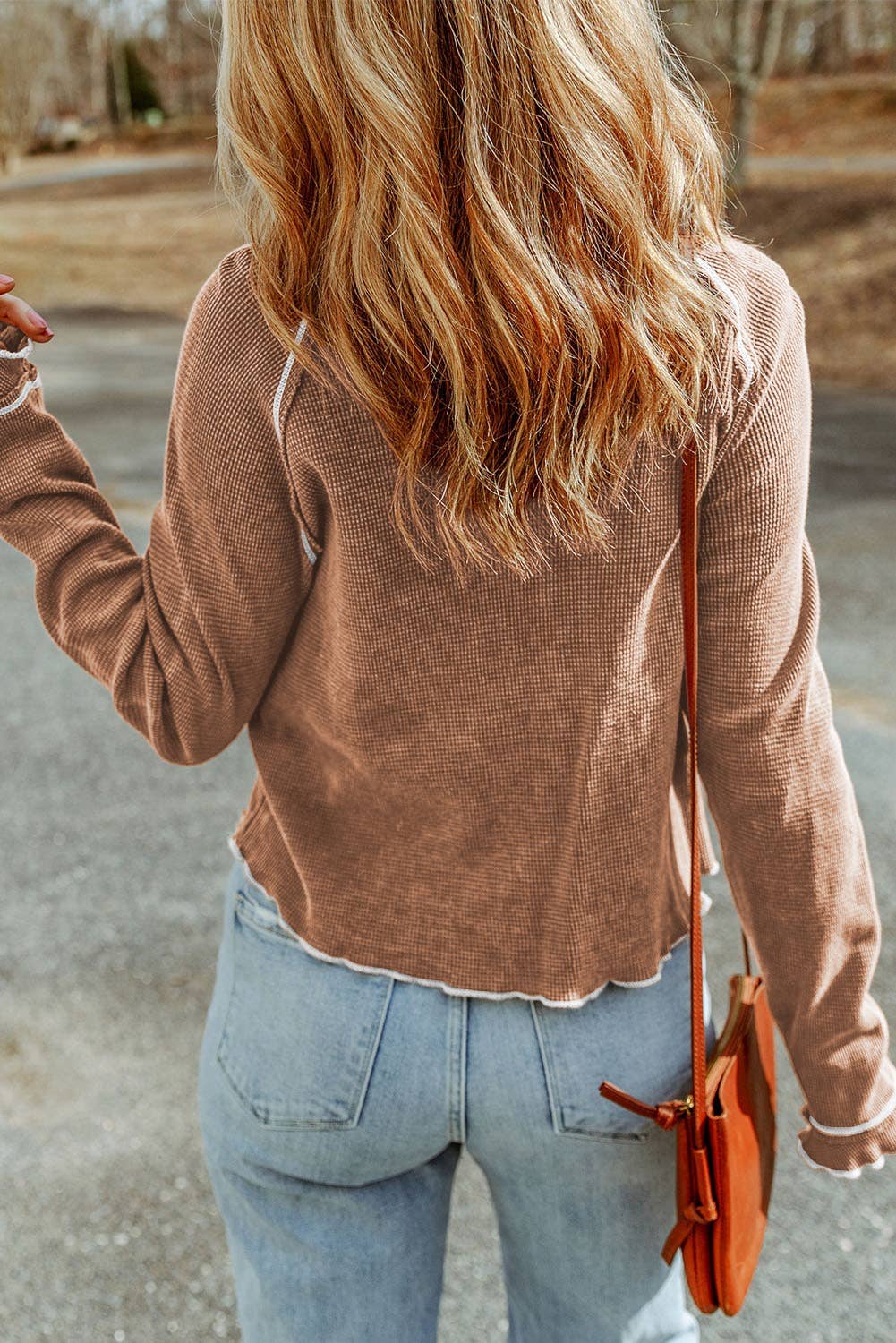 Green Textured Round Neck Long Sleeve Top