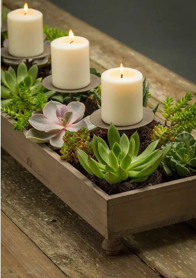 Rustic Recycled Pine Four Candle Holder Centerpiece