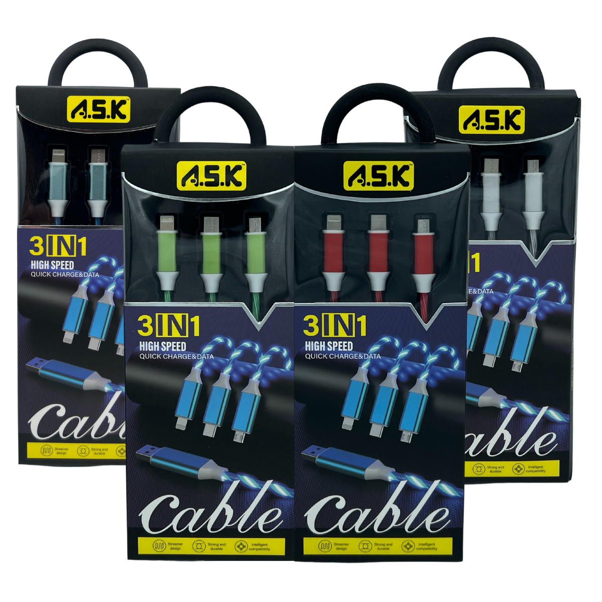 A.S.K LED 3 in 1 Charging Cable with Multiport Device 48 CT
