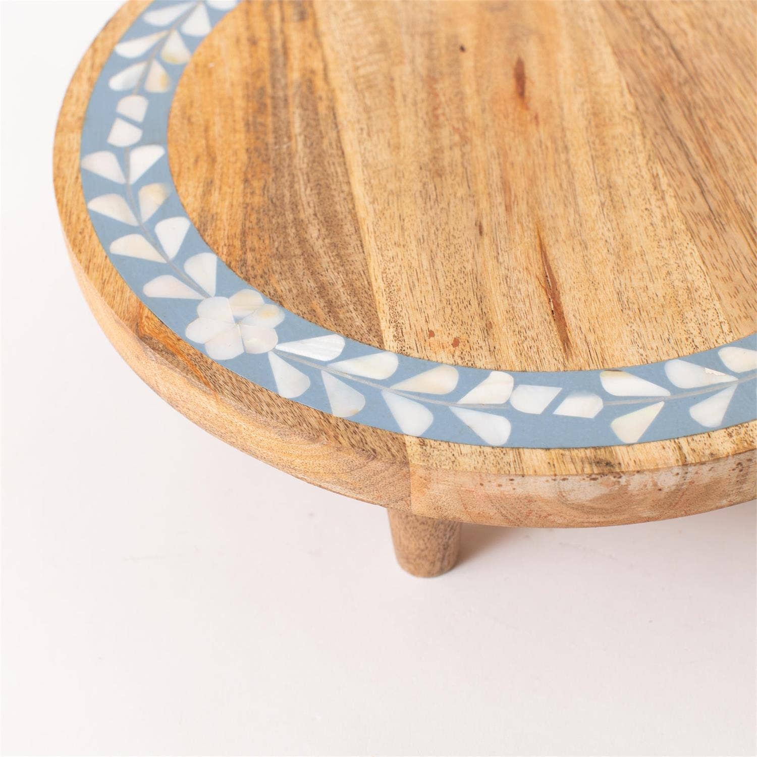 Riser - Blue Inlayed Flowers, Mango Wood