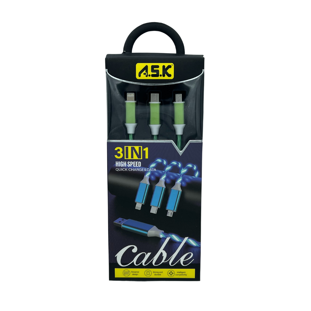A.S.K LED 3 in 1 Charging Cable with Multiport Device 48 CT