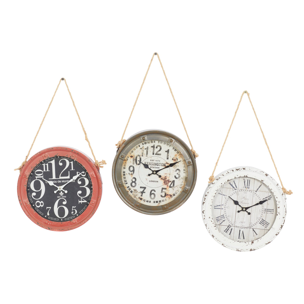 Vintage White Metal Wall Clock Set