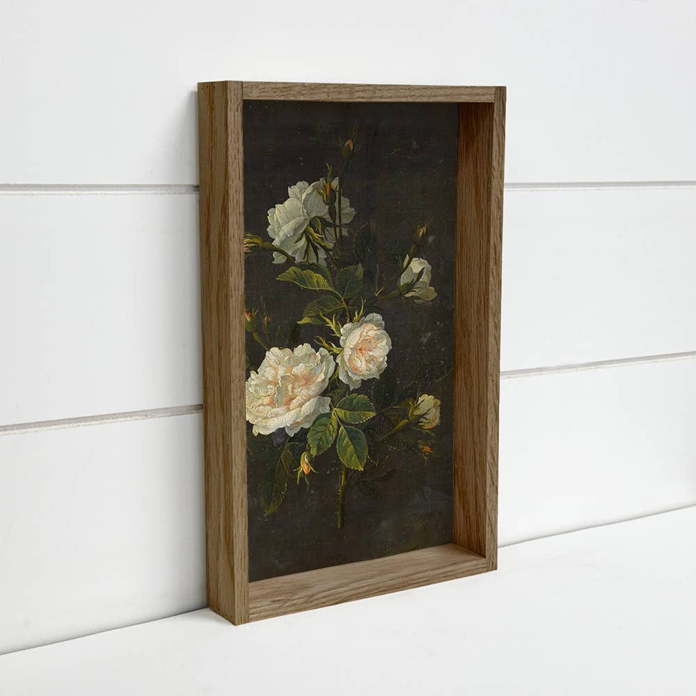 Dark Vintage Rose - Floral Canvas Art - Framed Farmhouse Art