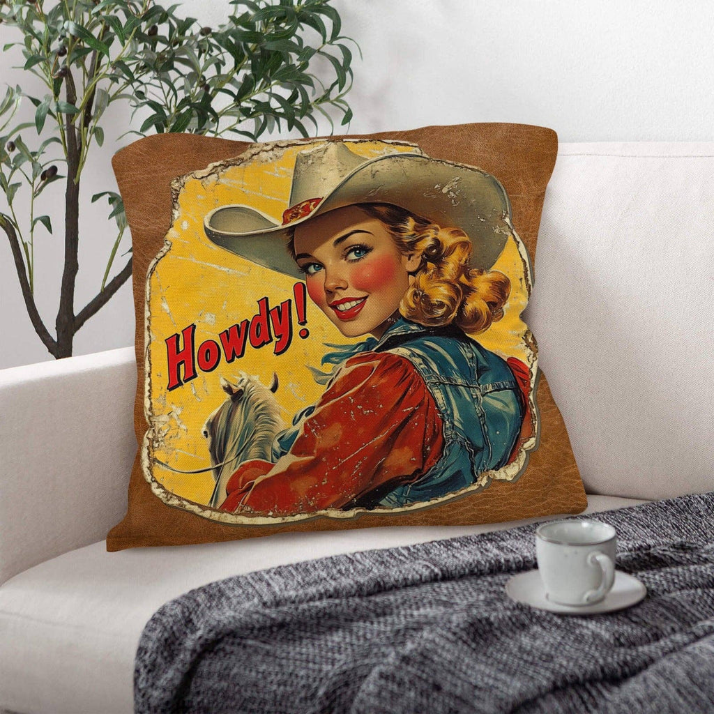 Vintage Cowgirl Howdy Throw Pillow 18 x 18 Made in America/w insert