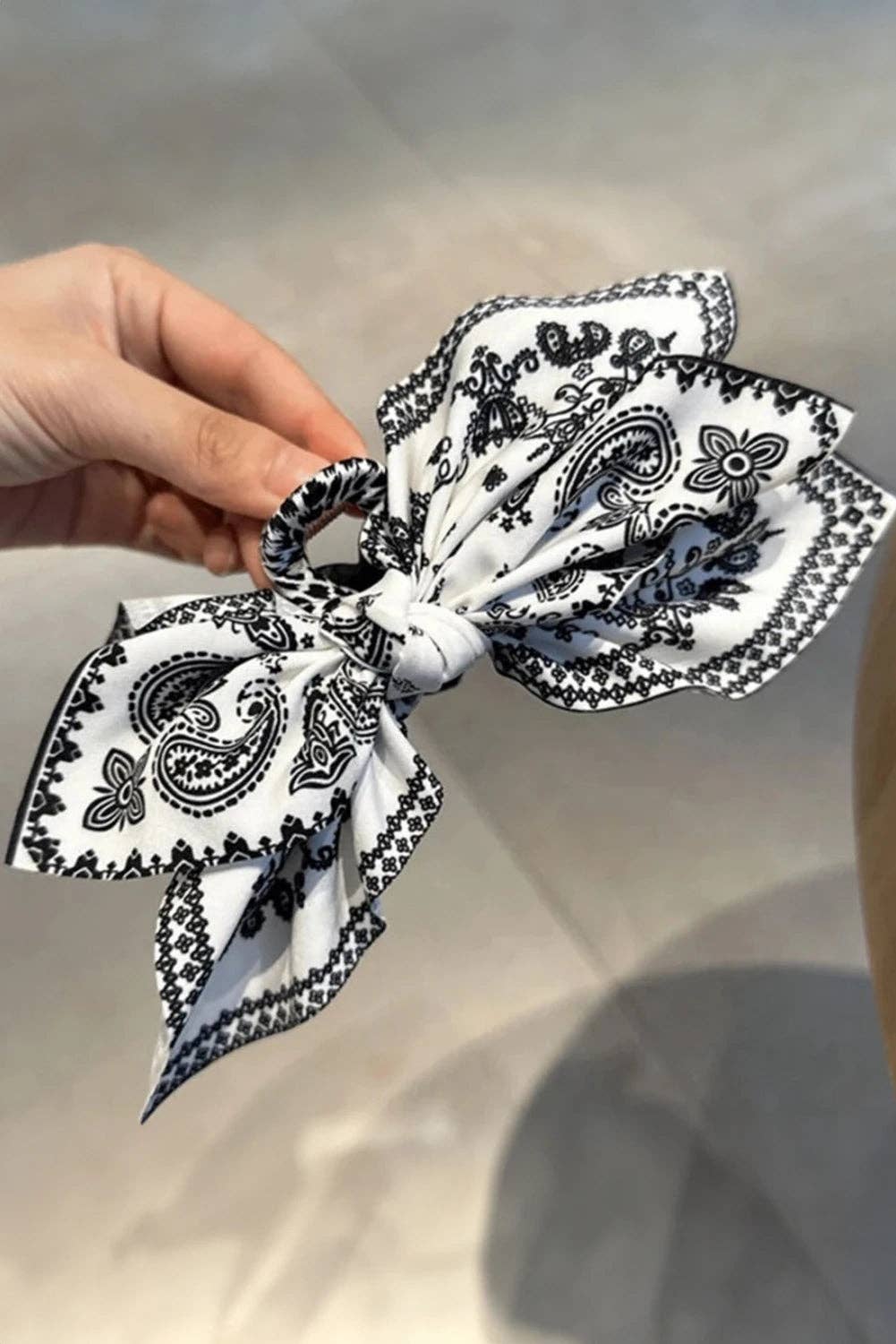 Black Paisley Floral Print Bow Knot Hair Clip