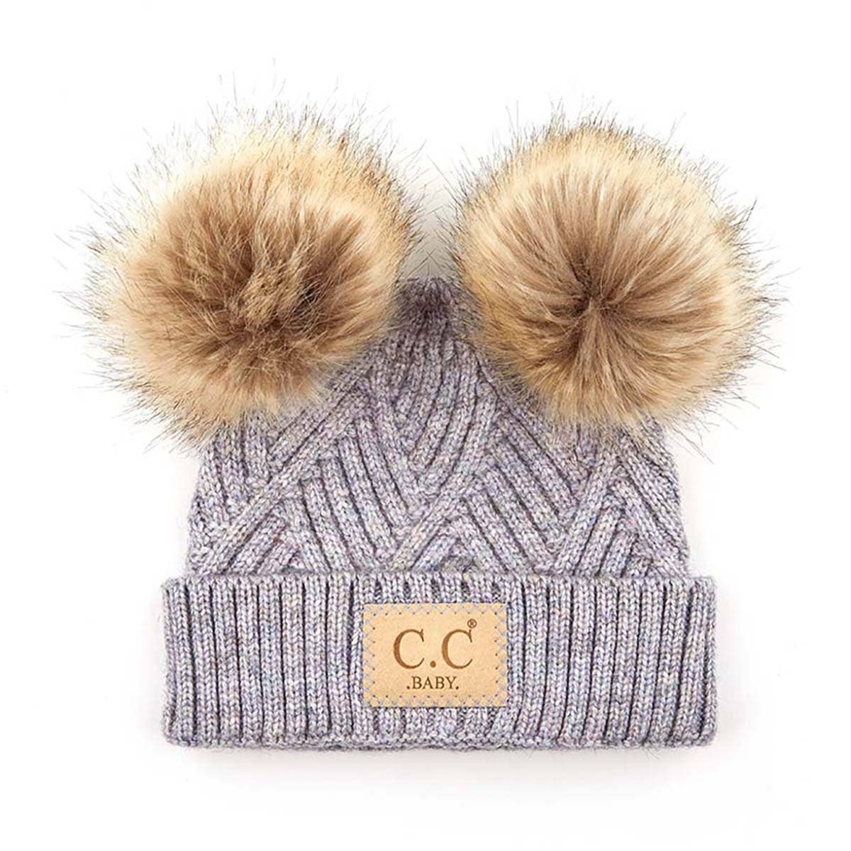 CC Baby Double Pom Criss-Cross Kids Beanie BABY-2060POMPOM