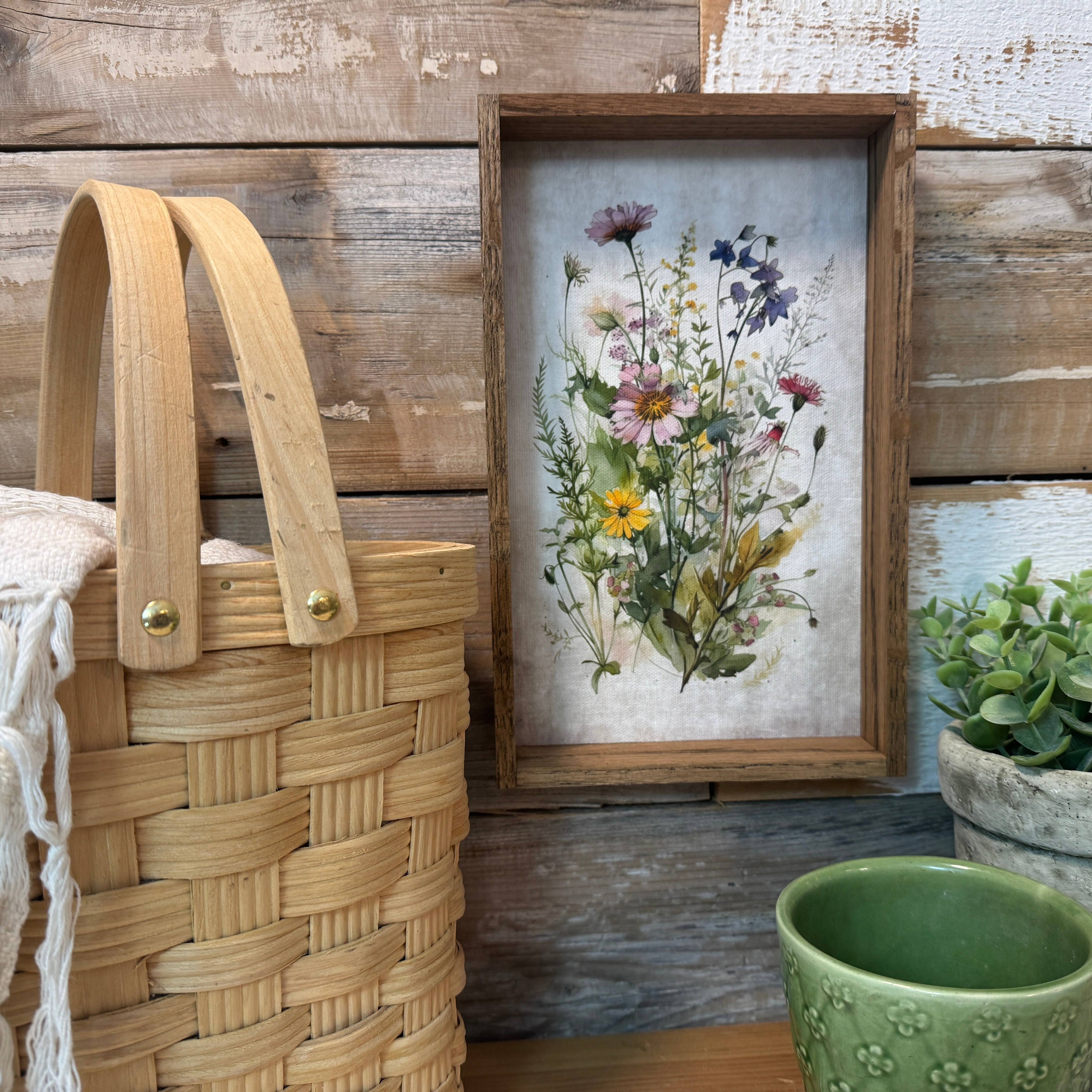 Gathered Wildflowers - Framed Flower Canvas Art - Farmhouse
