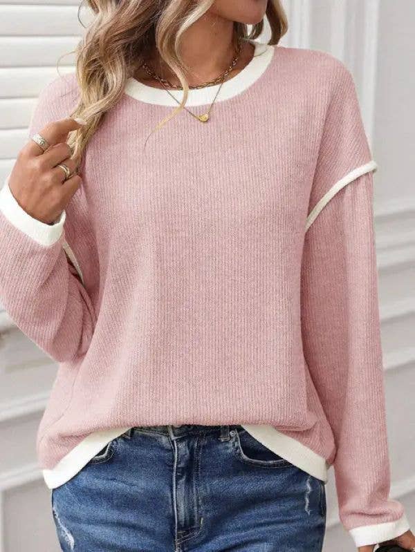 Long Sleeve Crewneck Knit Pullover for Women