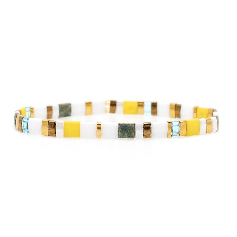 Boho Glass & Hematite Beaded TILA Beads Stretch Bracelet -BJ