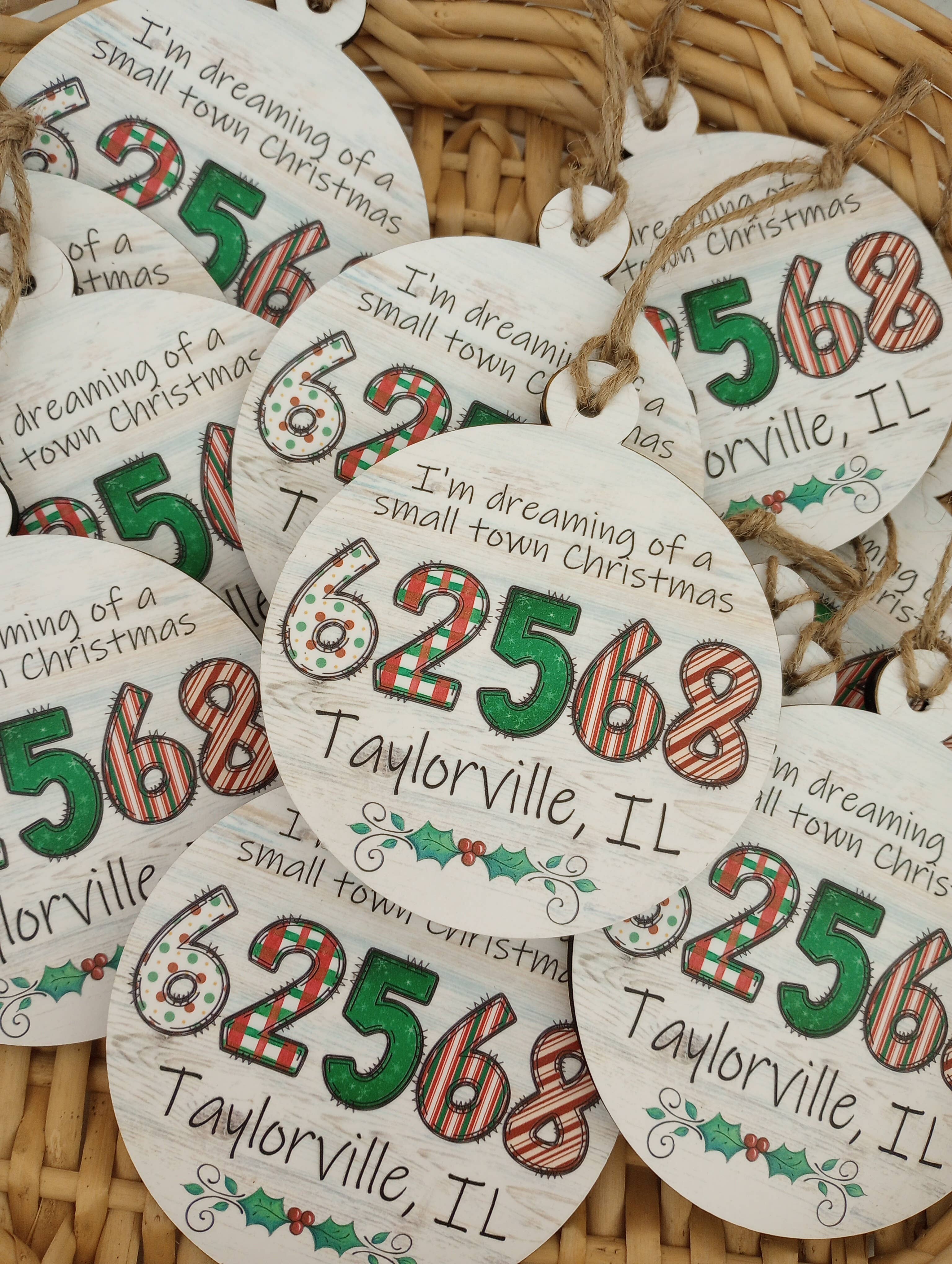 Rainbow Zip code Wood Ornament - round Alphabet