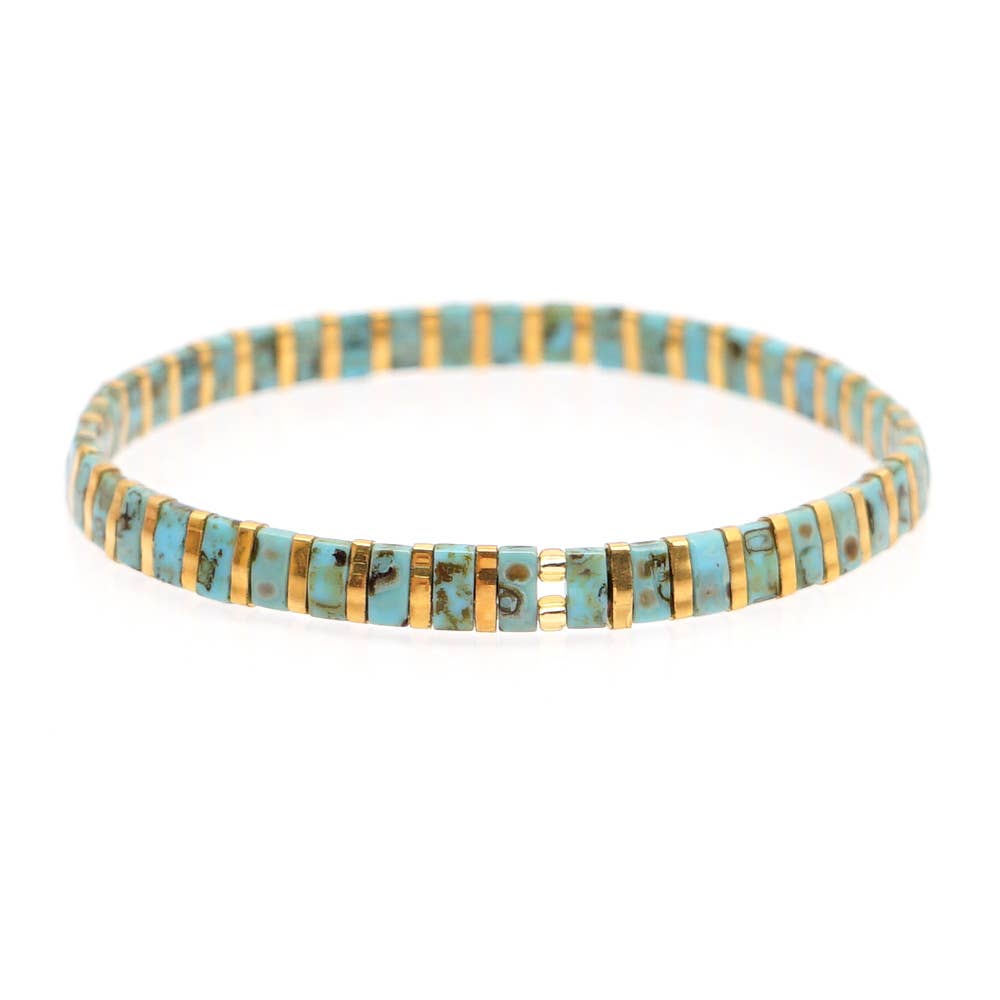 Boho Glass & Hematite Beaded TILA Beads Stretch Bracelet -BJ