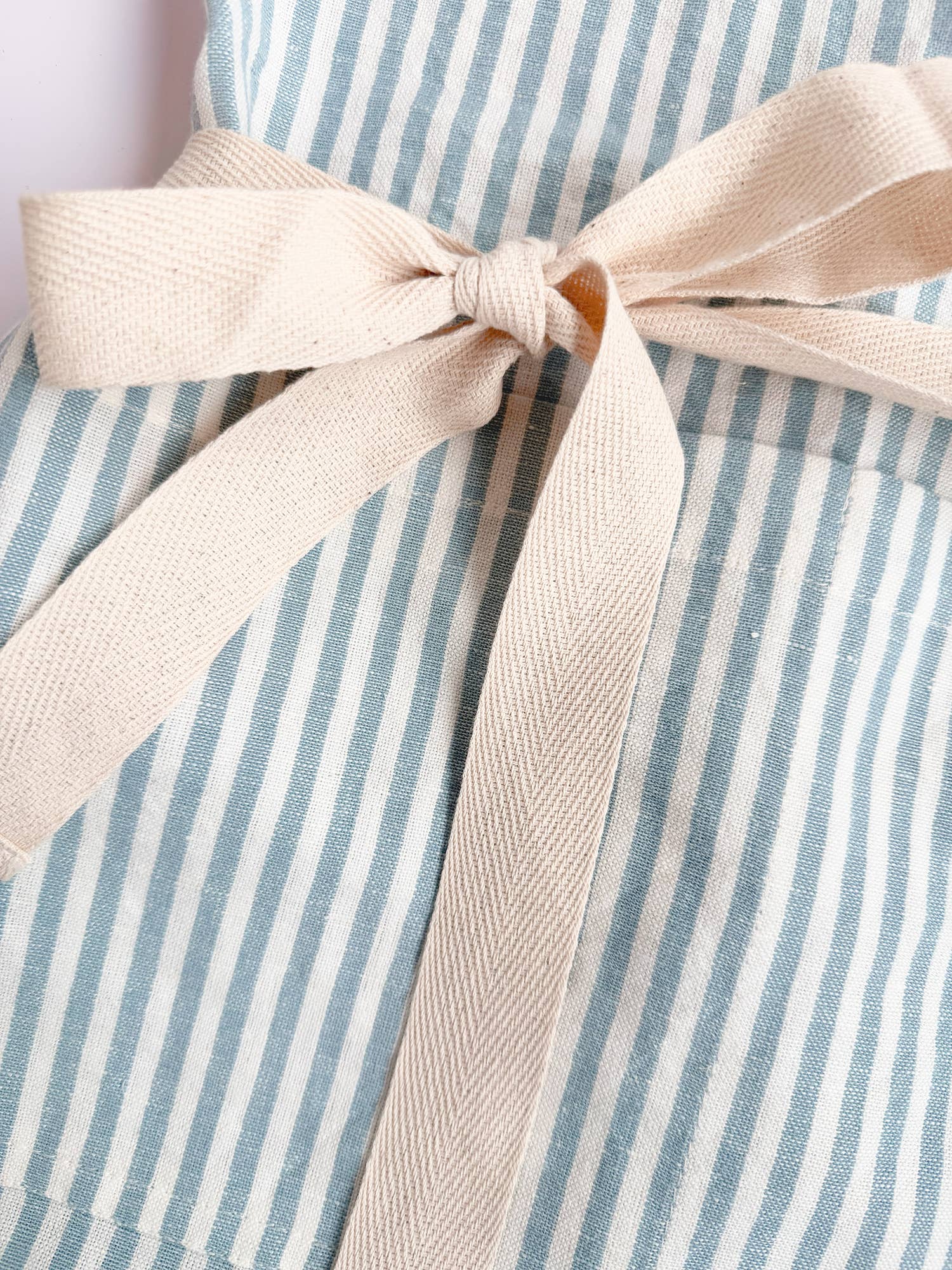 Blue Pinstripe Ruffle Cotton Apron with Pocket