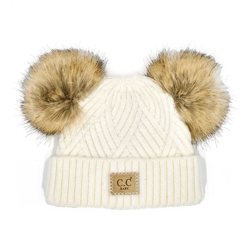 CC Baby Double Pom Criss-Cross Kids Beanie BABY-2060POMPOM