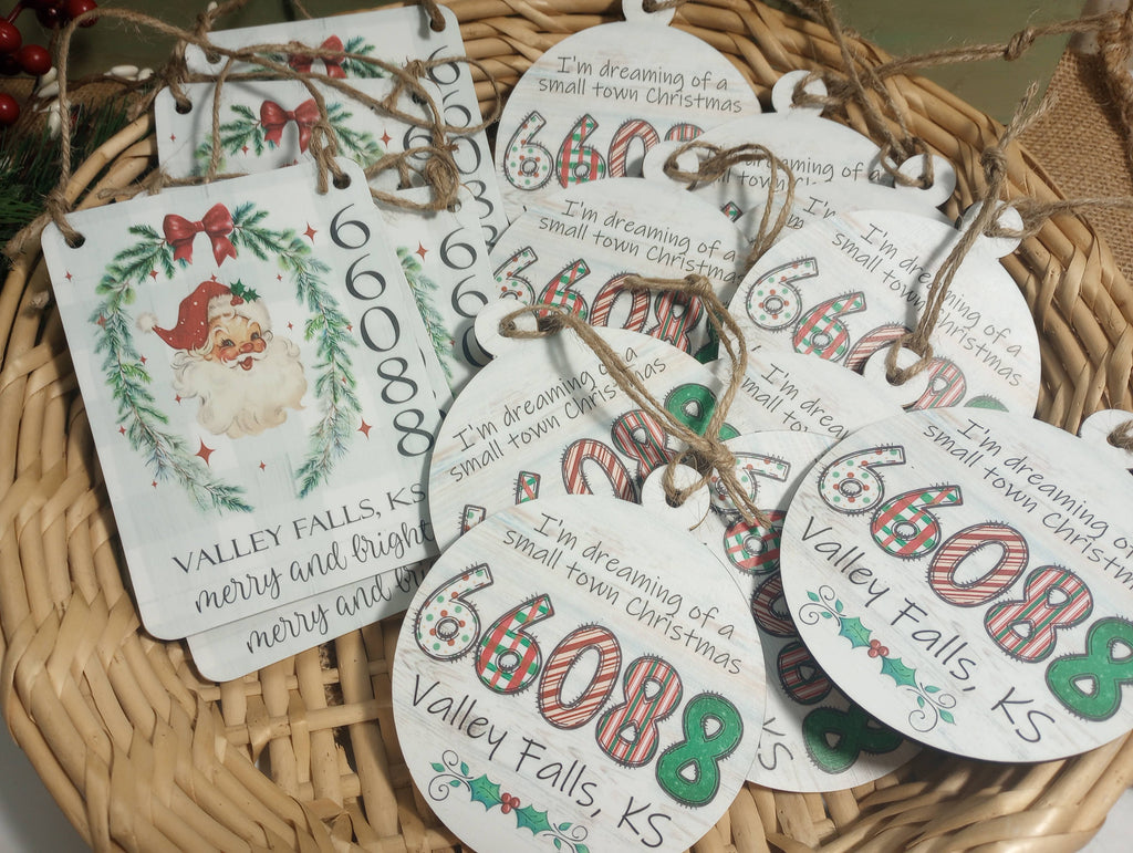 Rainbow Zip code Wood Ornament - round Alphabet