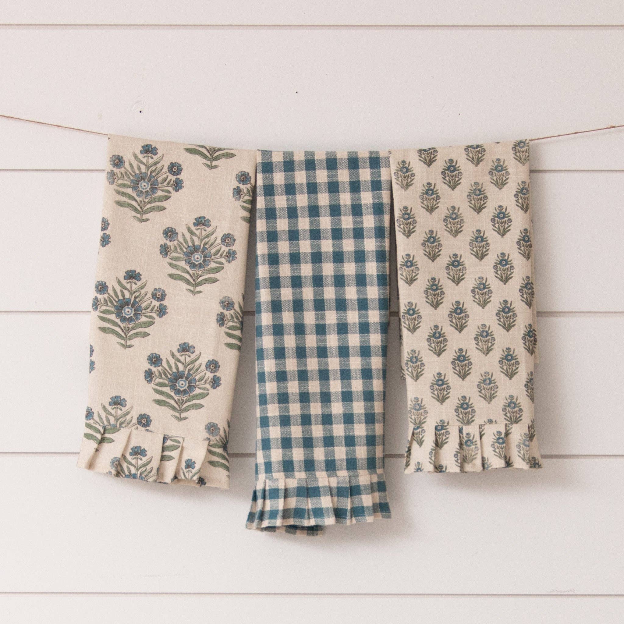 Tea Towels - Blue Block Print Silhouette (Pk/03 Ast)