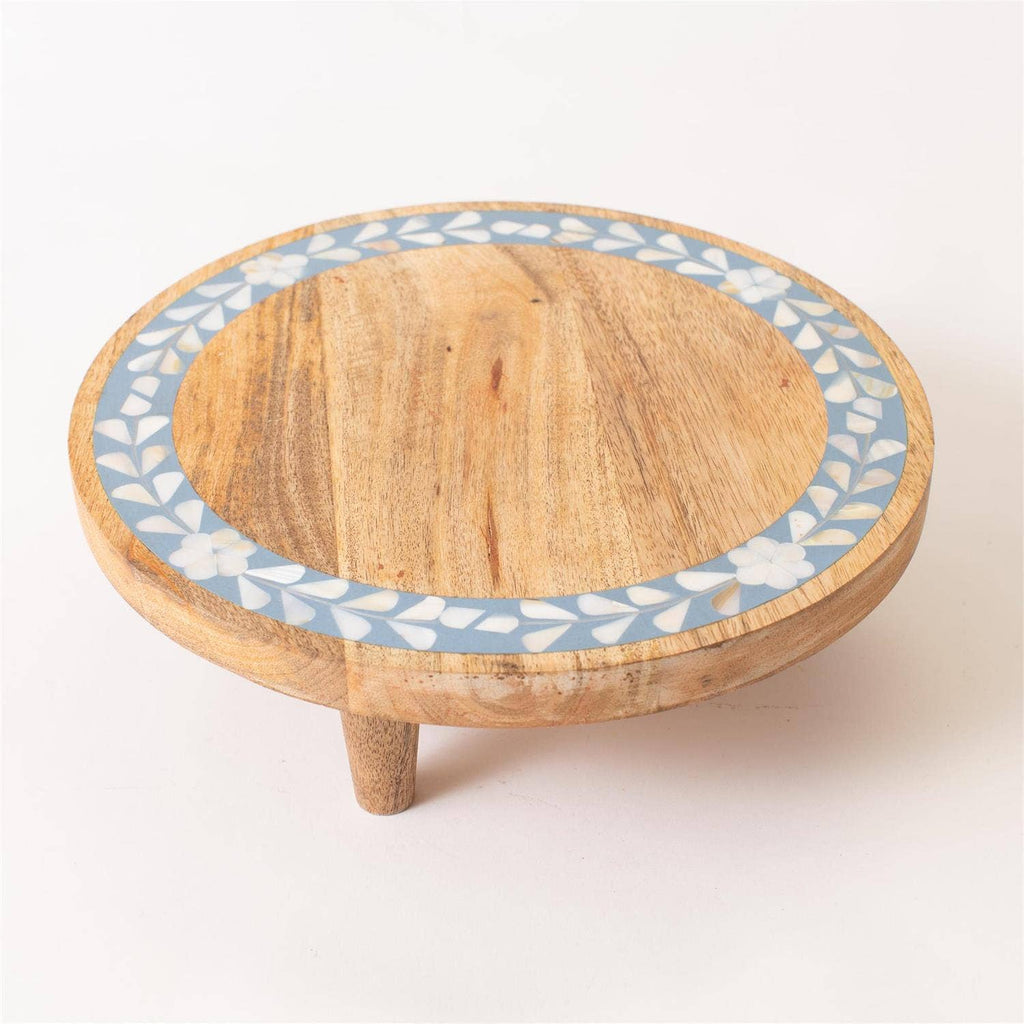 Riser - Blue Inlayed Flowers, Mango Wood