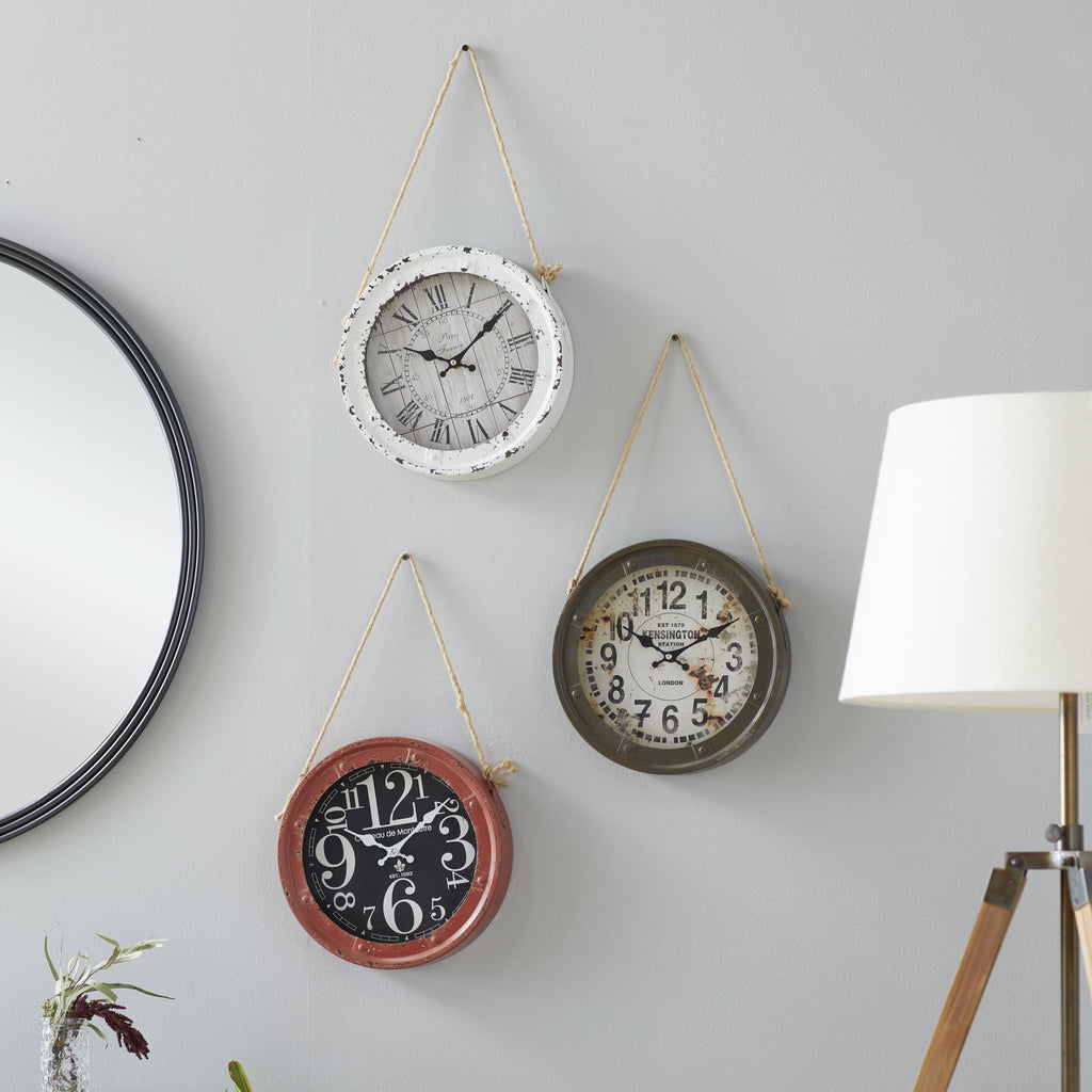 Vintage White Metal Wall Clock Set