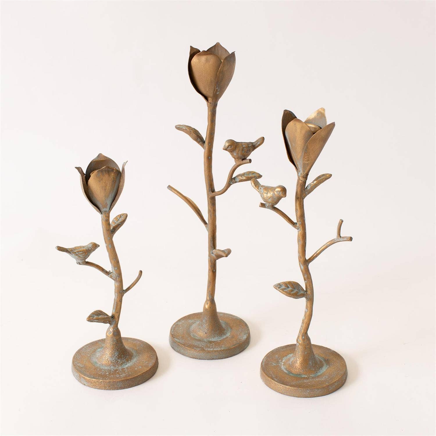 Candle Holder - Flower Stems With Birds (Set Of 3)