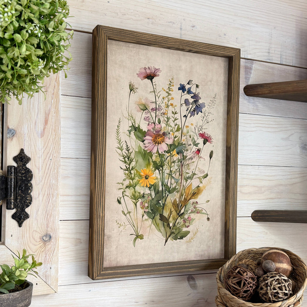 Gathered Wildflowers - Framed Flower Canvas Art - Farmhouse