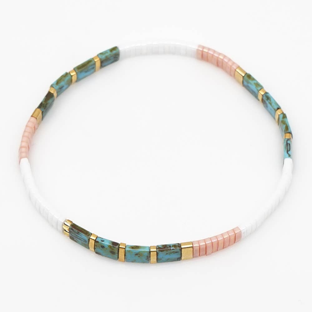 Boho Glass & Hematite Beaded TILA Beads Stretch Bracelet -BJ