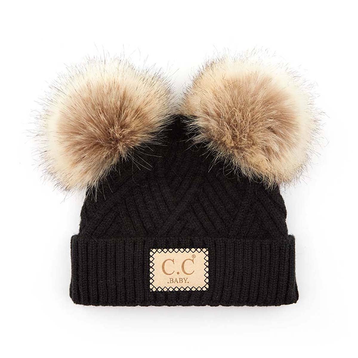 CC Baby Double Pom Criss-Cross Kids Beanie BABY-2060POMPOM