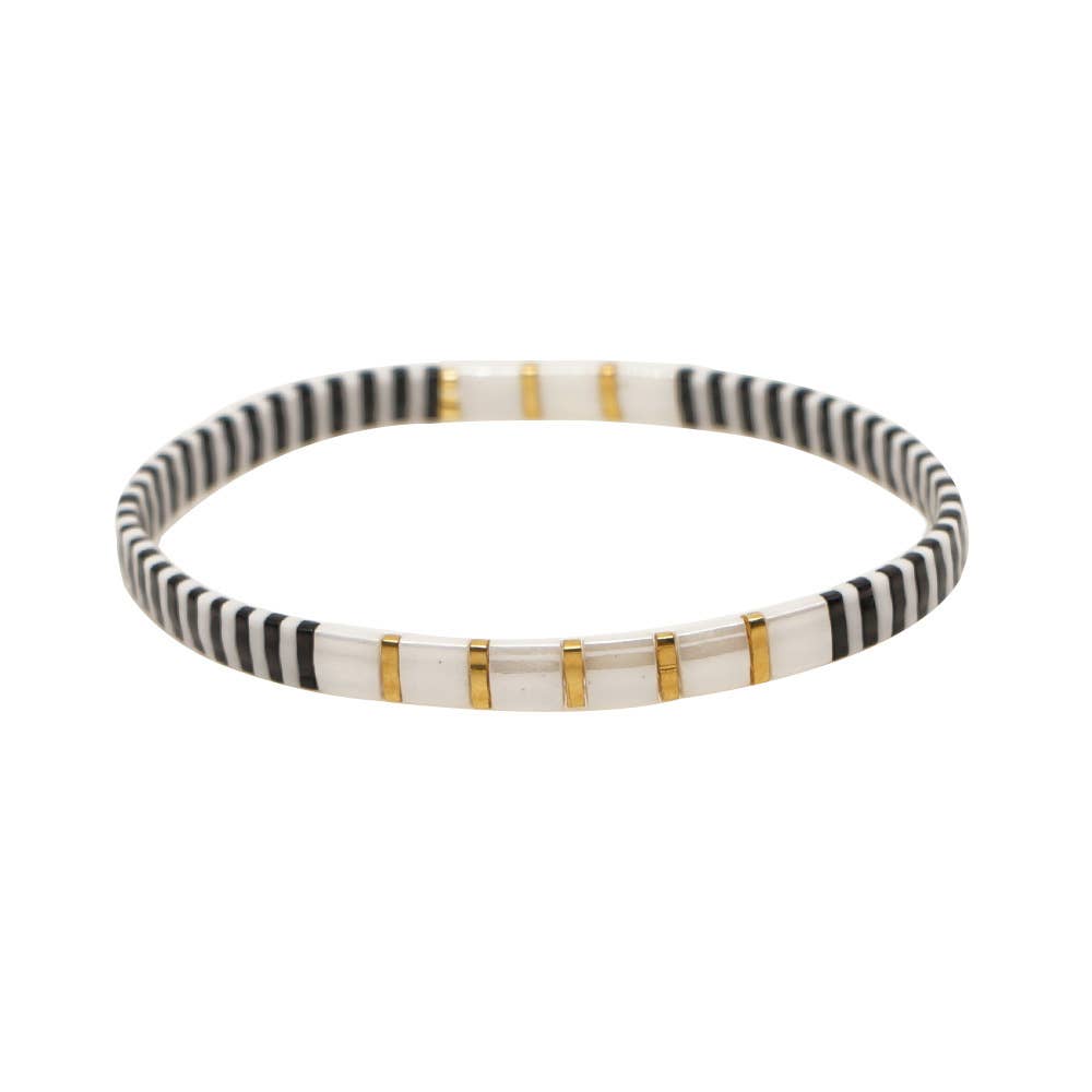 Boho Glass & Hematite Beaded TILA Beads Stretch Bracelet -BJ