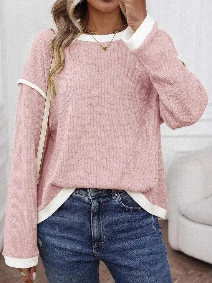 Long Sleeve Crewneck Knit Pullover for Women