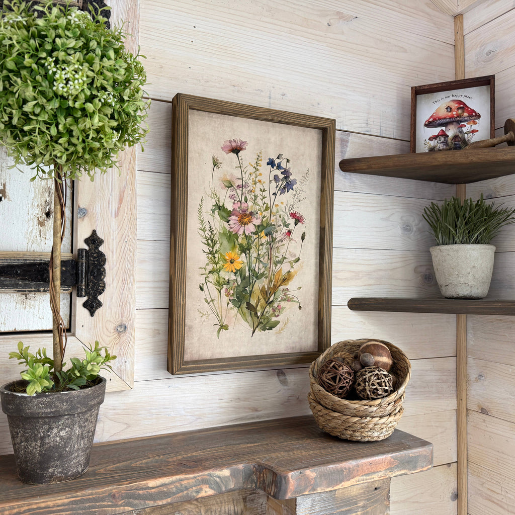 Gathered Wildflowers - Framed Flower Canvas Art - Farmhouse