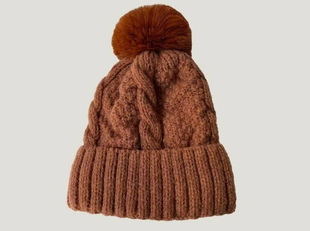 Fuzzy Knitted Pom Beanie Hats - JINSA