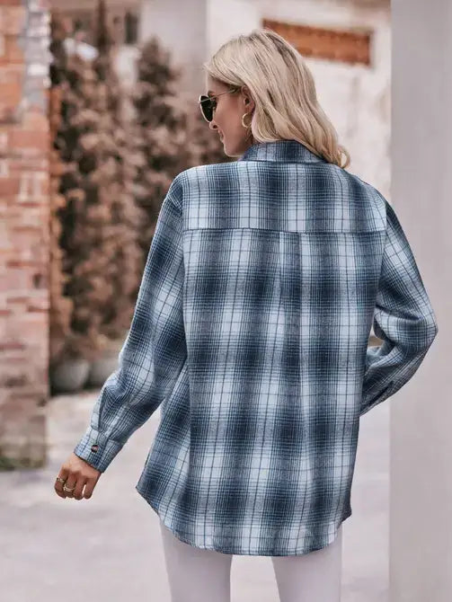 Coffee Casual Fashion Oversized Loose Plaid Shirt