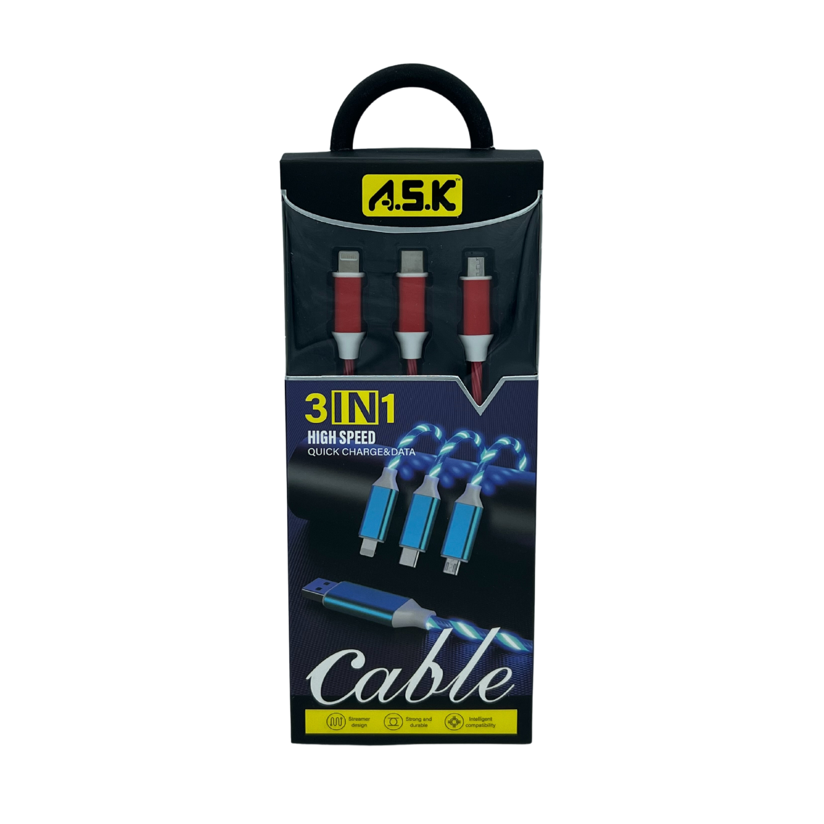 A.S.K LED 3 in 1 Charging Cable with Multiport Device 48 CT