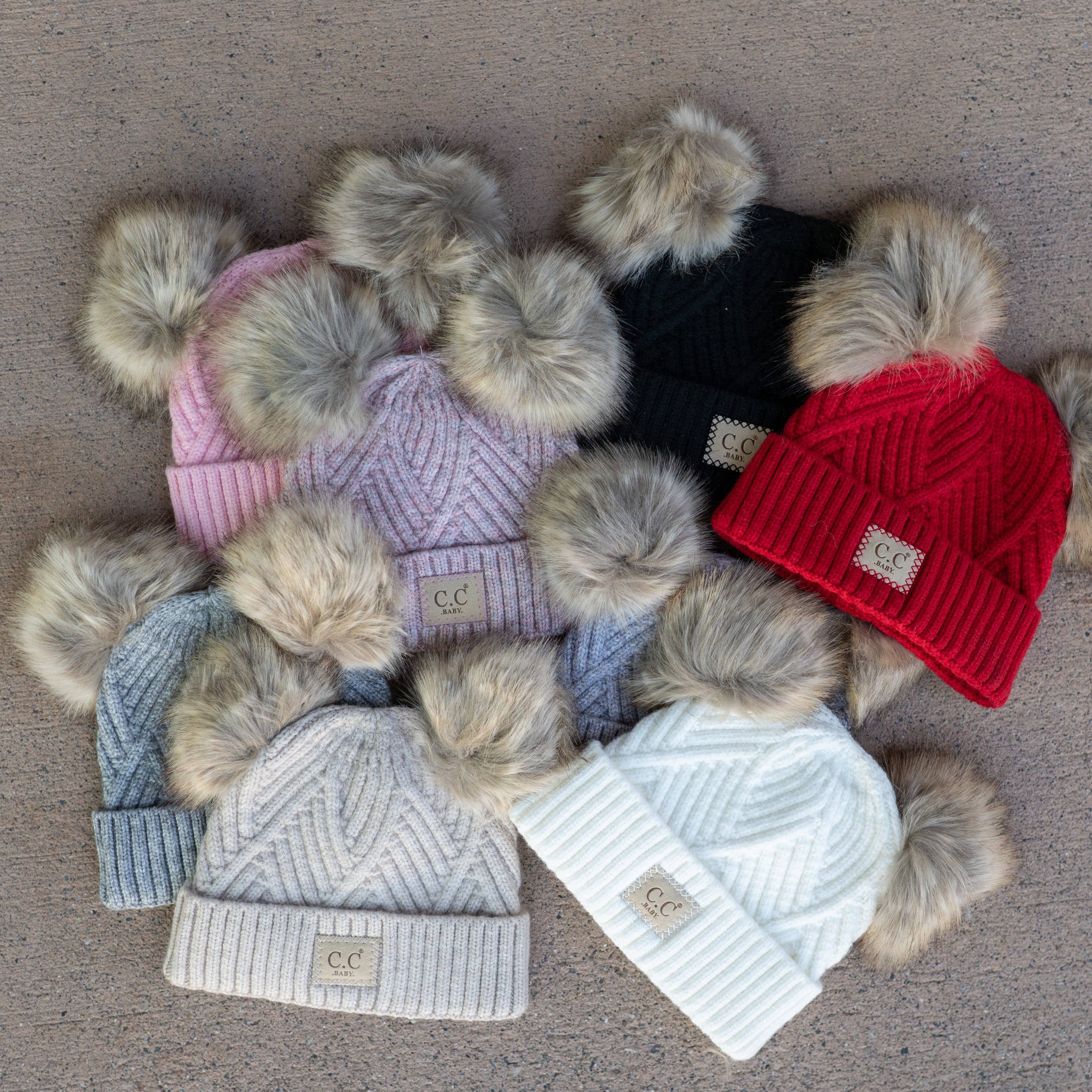CC Baby Double Pom Criss-Cross Kids Beanie BABY-2060POMPOM