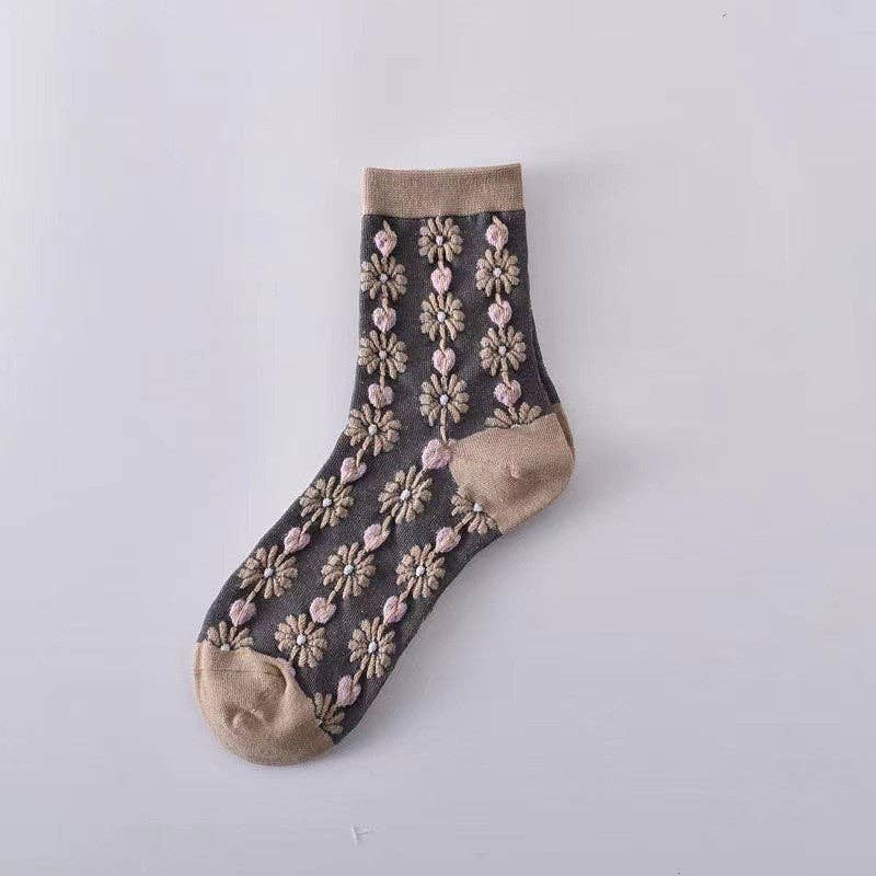 5-Color Mixed Three-Dimensional Relief Women's Sock Set