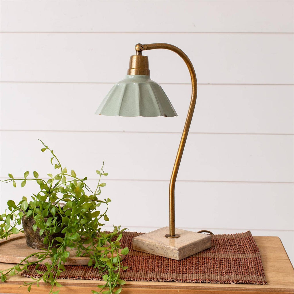 Lamp - Brass Goose Neck, Lt Green Shade (PC)
