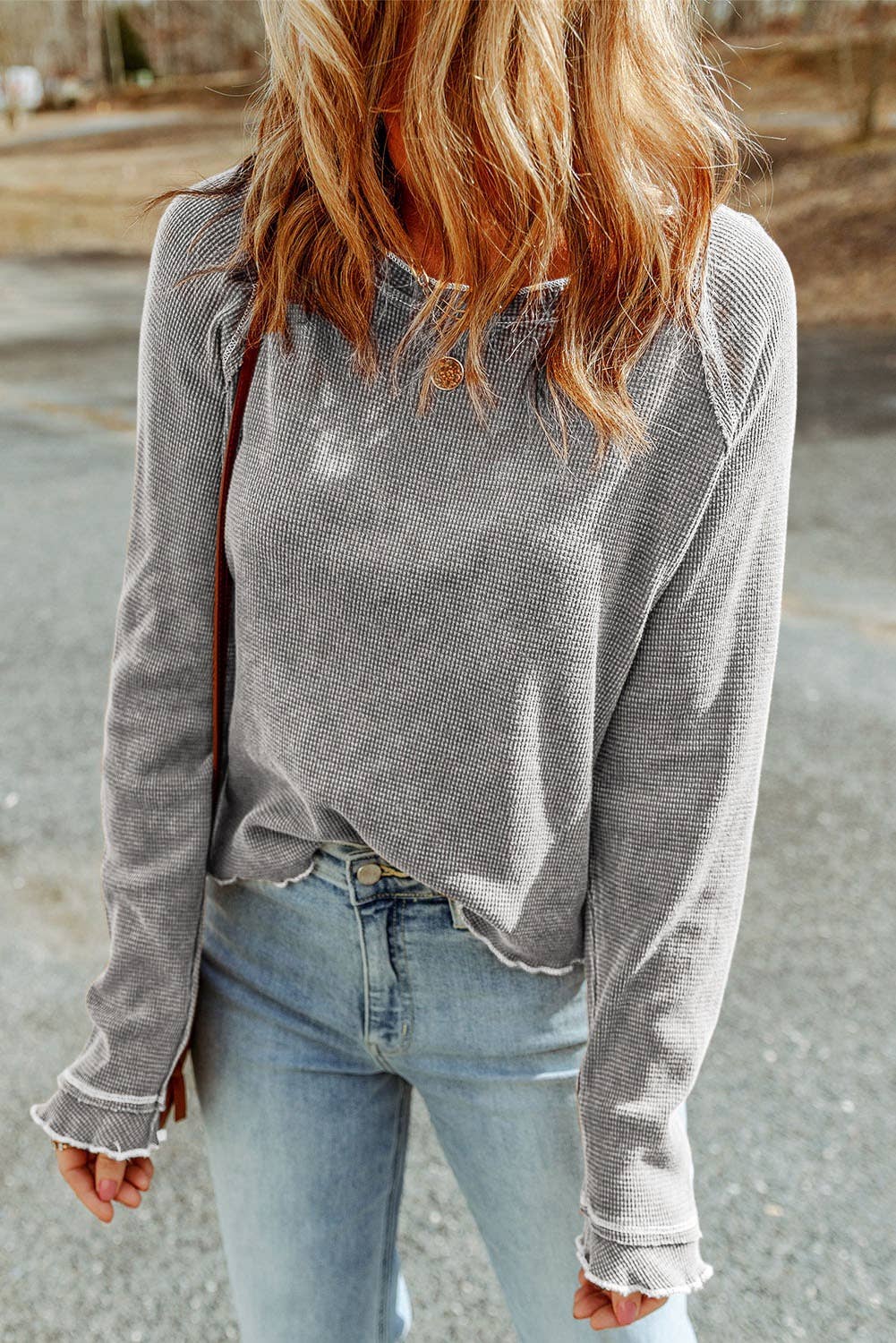 Green Textured Round Neck Long Sleeve Top