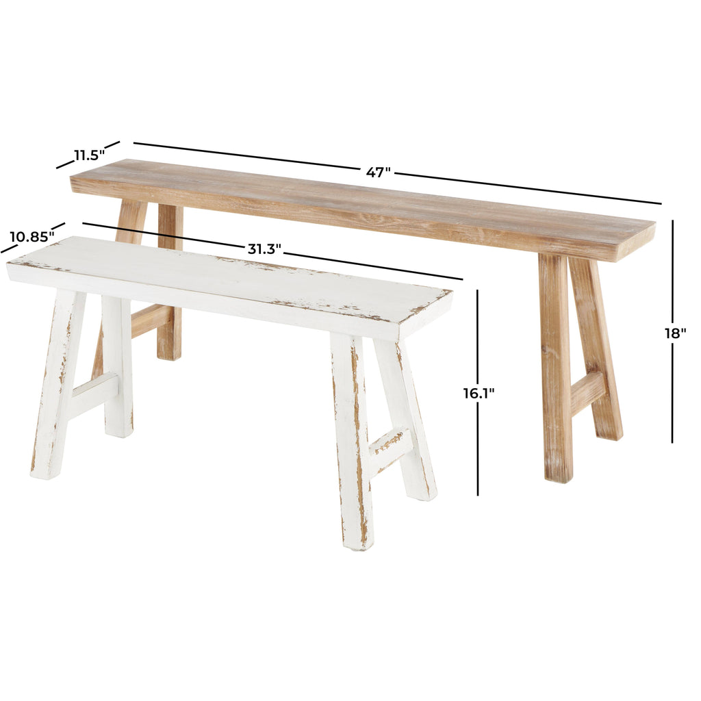 Farmhouse Brown Wood Bench Set