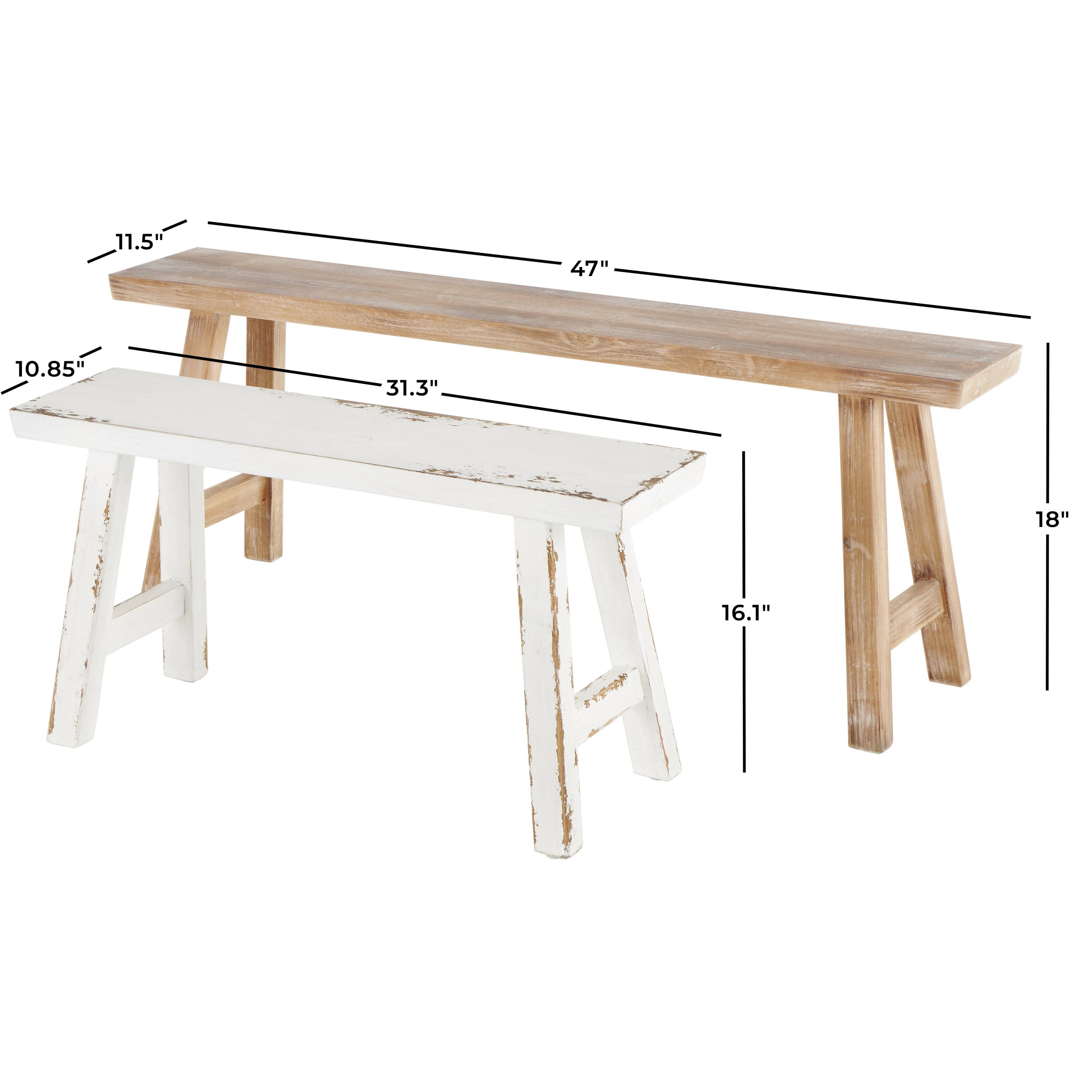 Farmhouse Brown Wood Bench Set