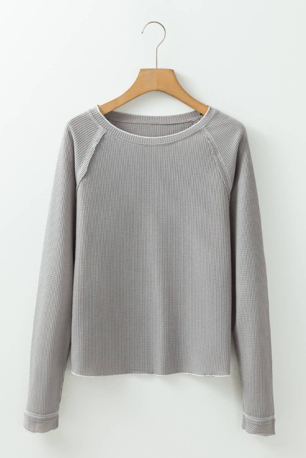 Green Textured Round Neck Long Sleeve Top