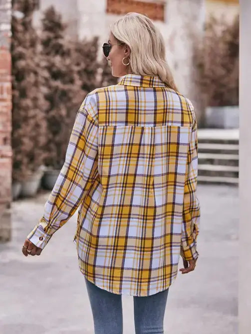 Coffee Casual Fashion Oversized Loose Plaid Shirt