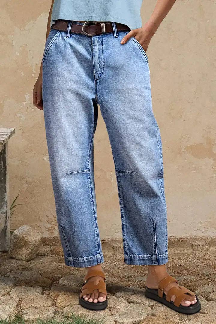 Light Wash Relaxed Barrel Leg Jeans