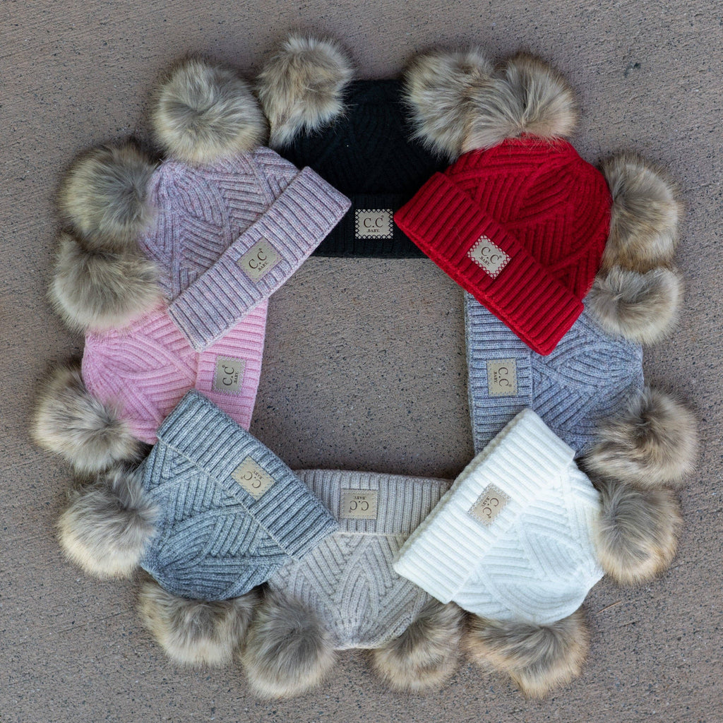 CC Baby Double Pom Criss-Cross Kids Beanie BABY-2060POMPOM