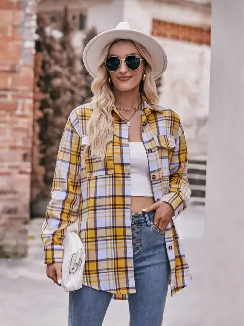 Coffee Casual Fashion Oversized Loose Plaid Shirt