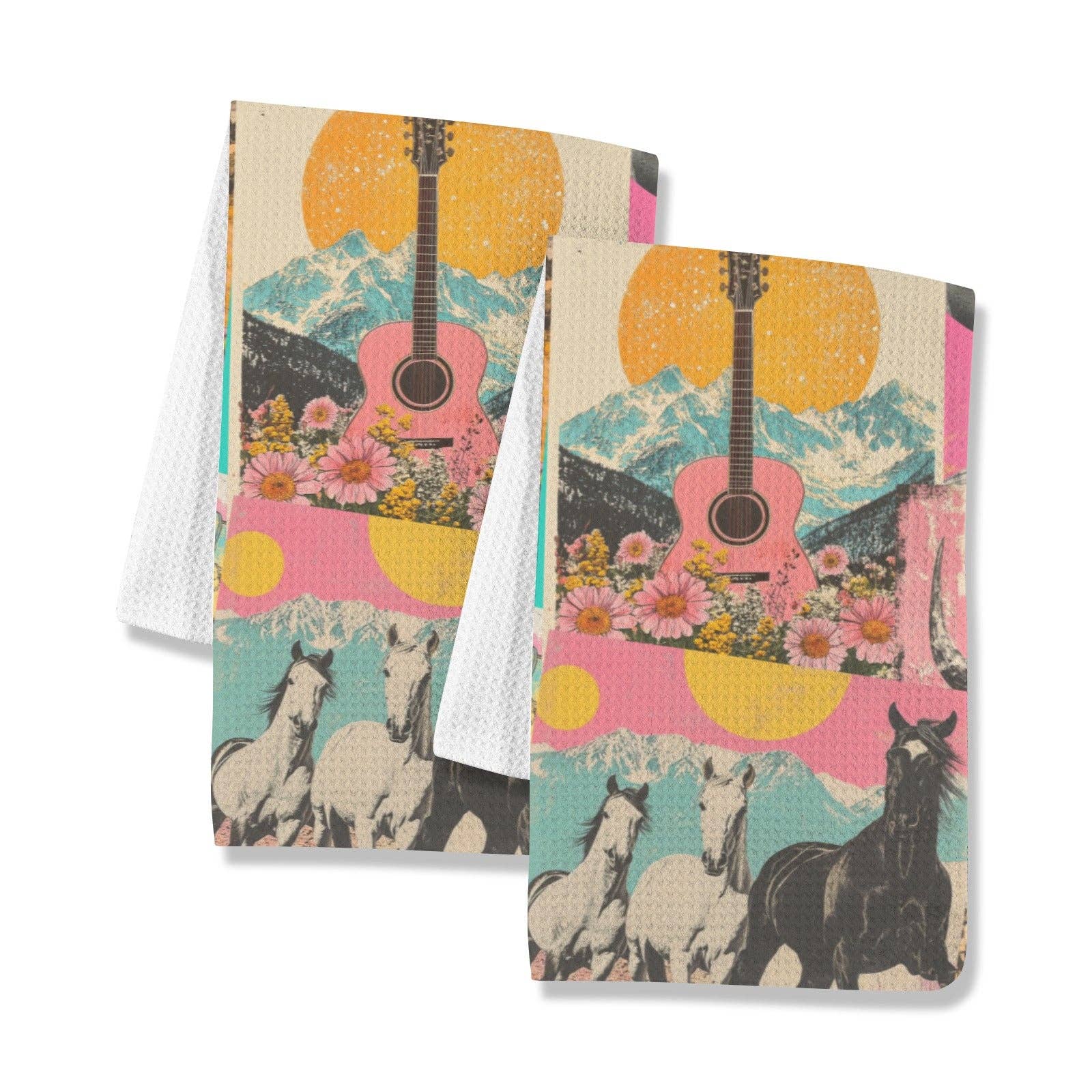 Retro Pop Western set of 2 Kitchen Dish Towels Made in America