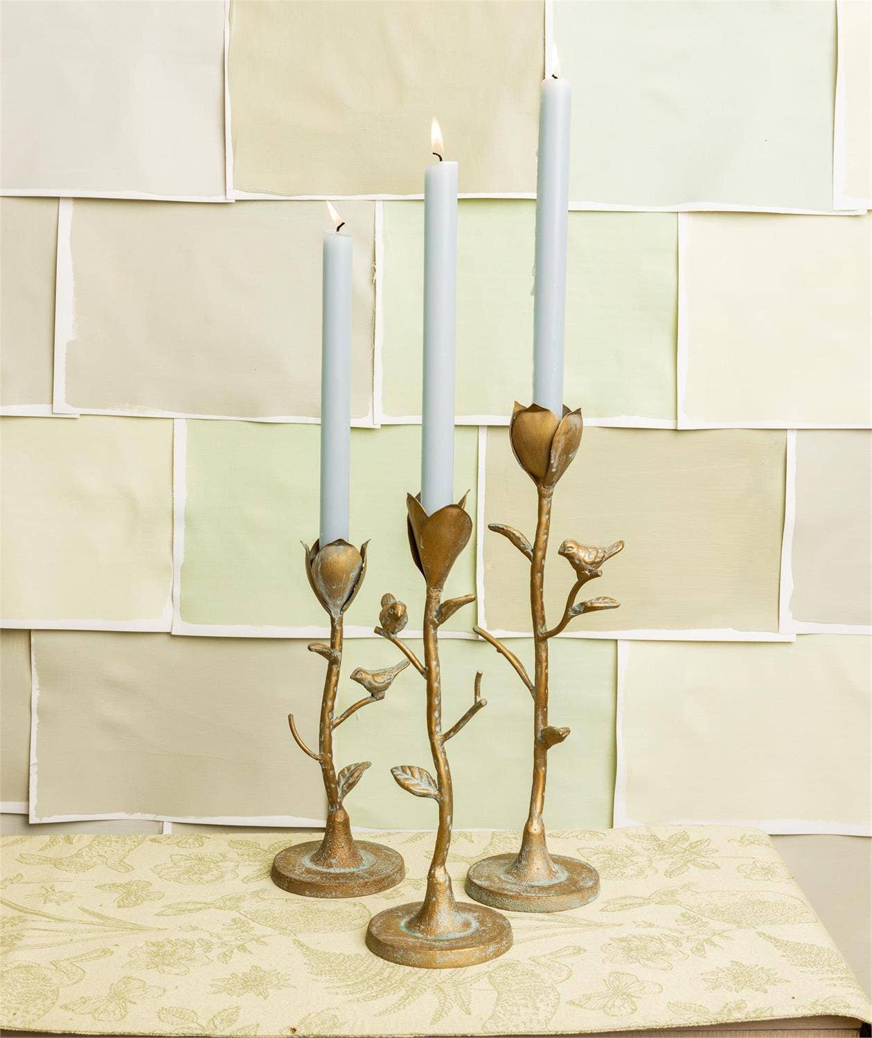 Candle Holder - Flower Stems With Birds (Set Of 3)