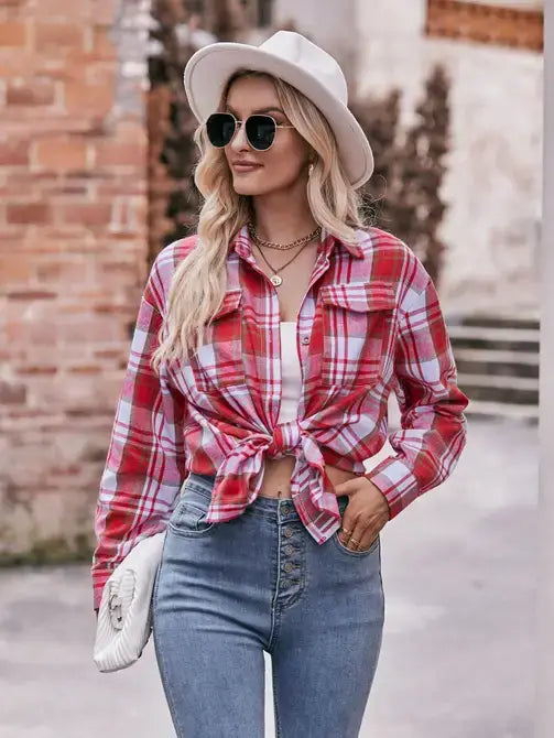 Coffee Casual Fashion Oversized Loose Plaid Shirt